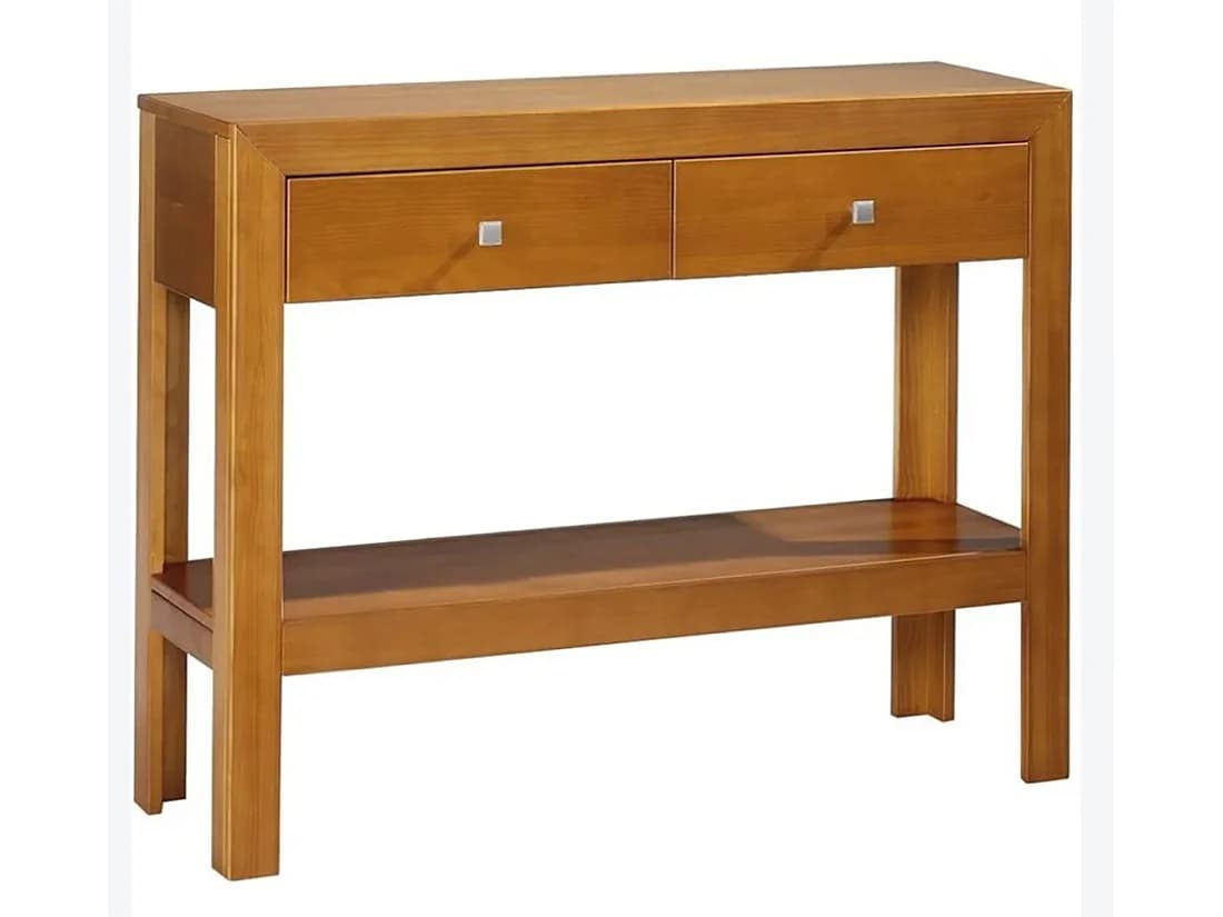 Console avec 2 tiroirs et 1 étagère en pin massif coloris cerisier - L. 105 x P. 35 x H. 85 cm