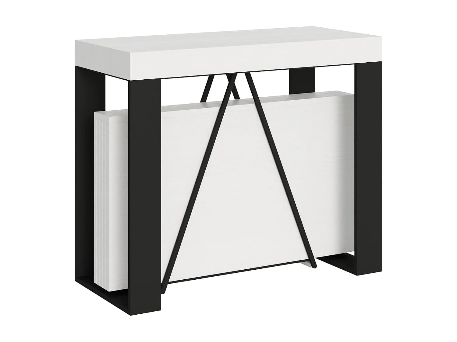 Console extensible 90x40/196 cm Zamat Small frêne blanc cadre anthracite