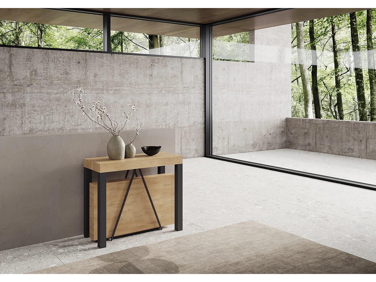 Console extensible 90x40/300 cm Tiris chêne nature cadre anthracite