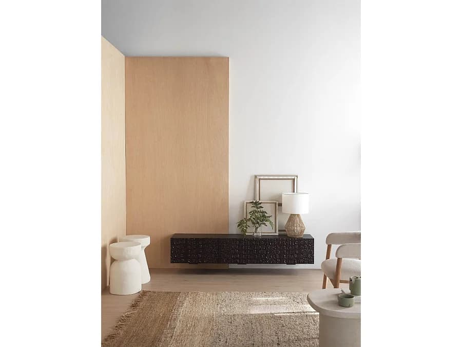 Meuble TV 4 portes en bois de manguier noir à accrocher au mur