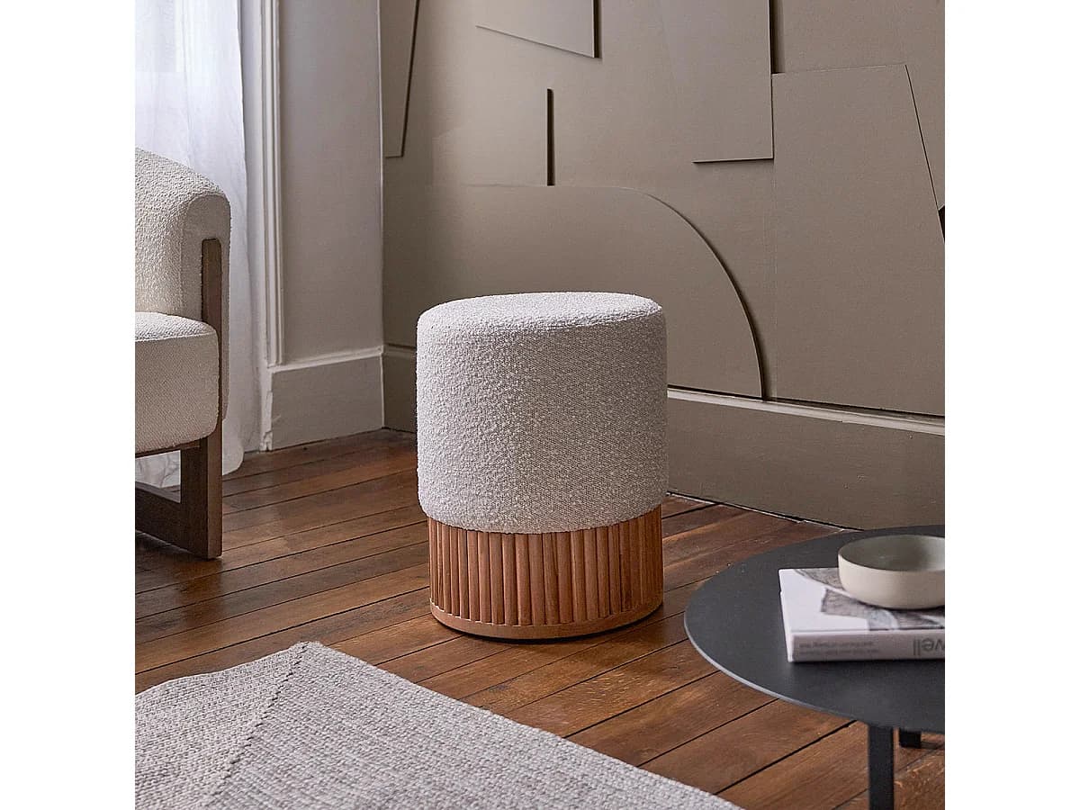 Pouf en teck massif et bouclette