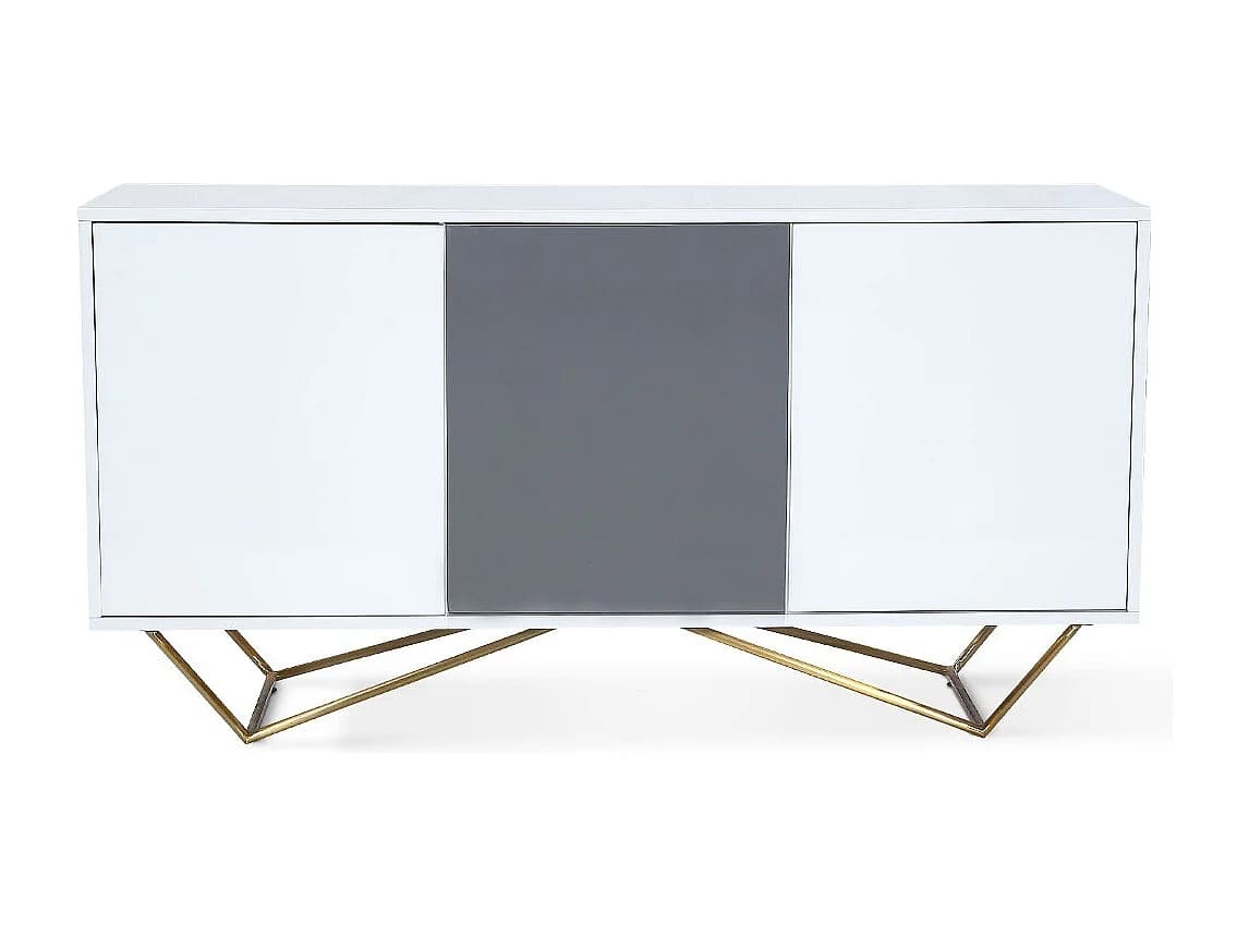 Buffet laqué/acier JAZZ - Blanc/Gris/Gold