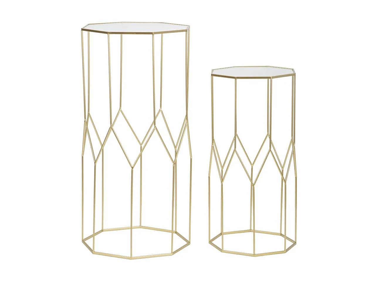 Lot de 2 Tables d'Appoint Octogonale "Glassy" 100cm Or