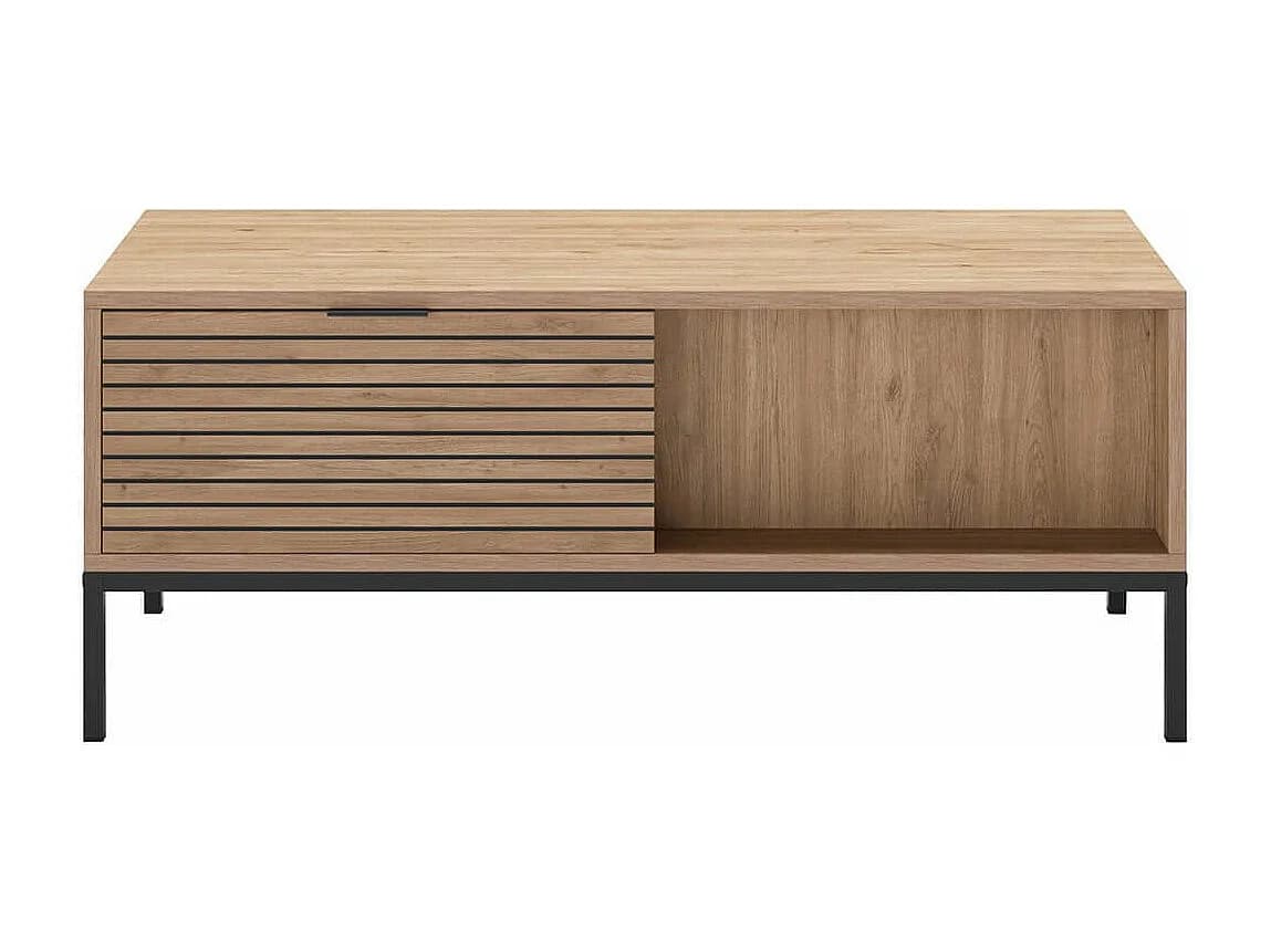 APPA - Table Basse Tiroirs à Ouverture Bi-latérale Aspect bois Tasseaux Pieds Métal