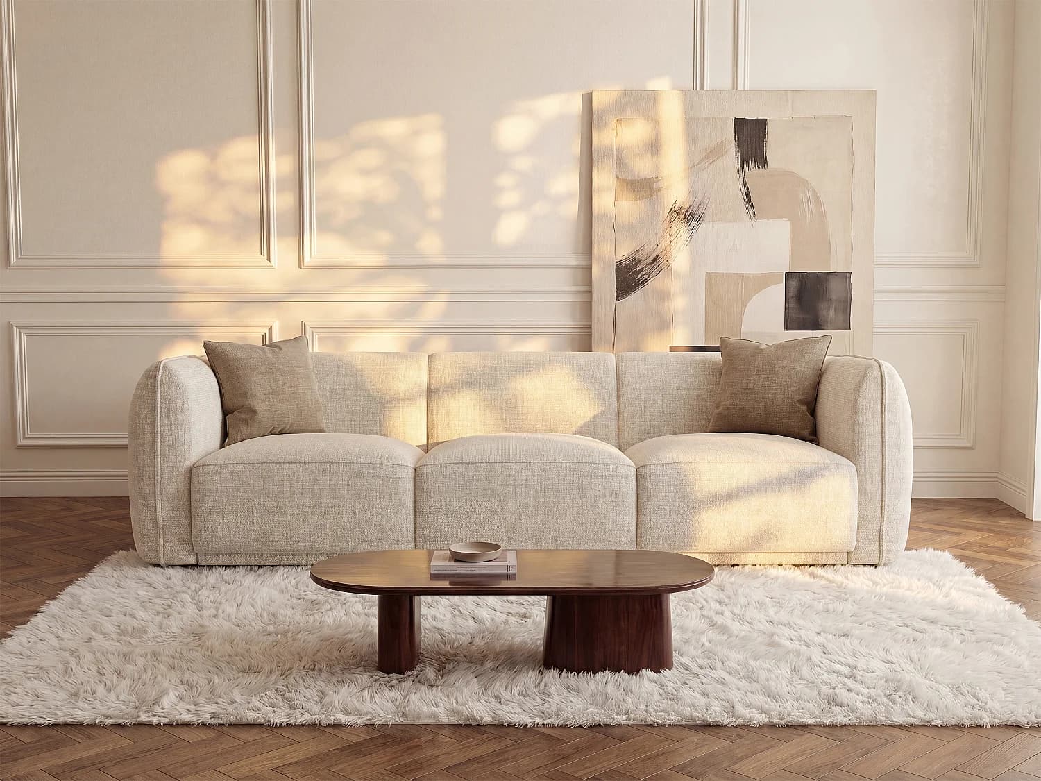 Canapé 3 places en tissu chenille beige JUNETI