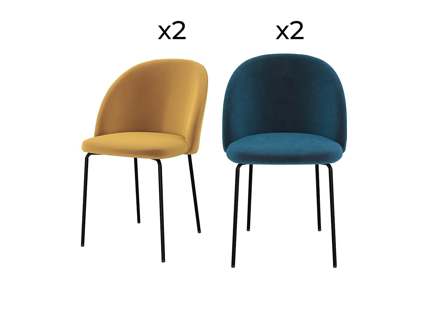 Pack 4 chaises en velours jaune moutarde et bleu foncé - Karl