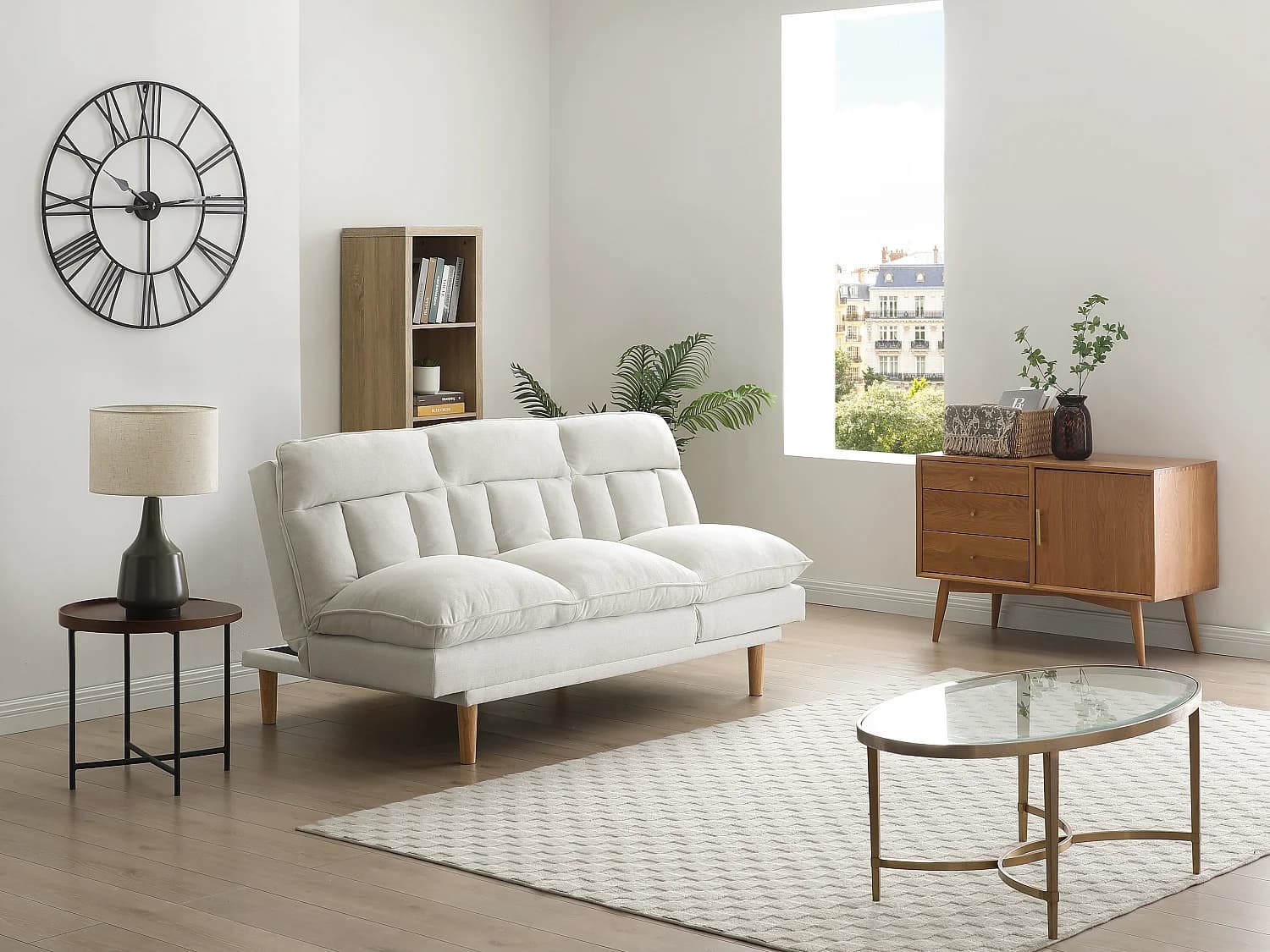 Canapé inclinable 3 places convertible clic-clac en tissu beige PALOBU