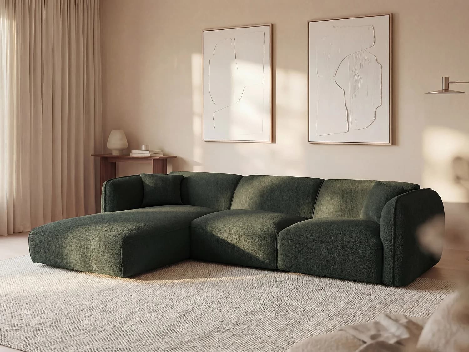 Canapé d'angle gauche en tissu chenille vert CAMILIO de Maison Céphy