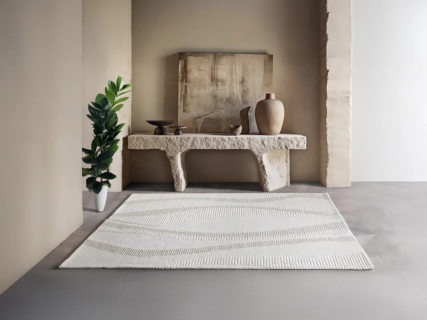 Tapis en relief 100% laine tufté main - 160 x 230 cm - Ivoire - SIRELIA