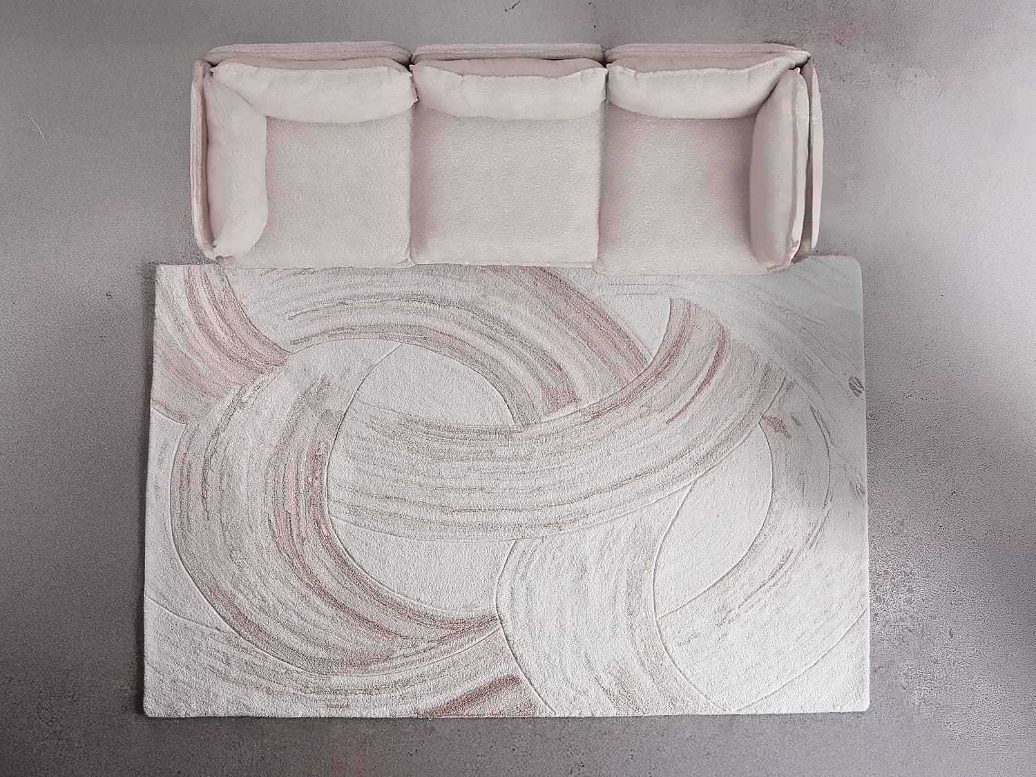 Tapis 100% laine tufté main motif abstrait - 160 x 230 cm - Ivoire et taupe - RAVELINO