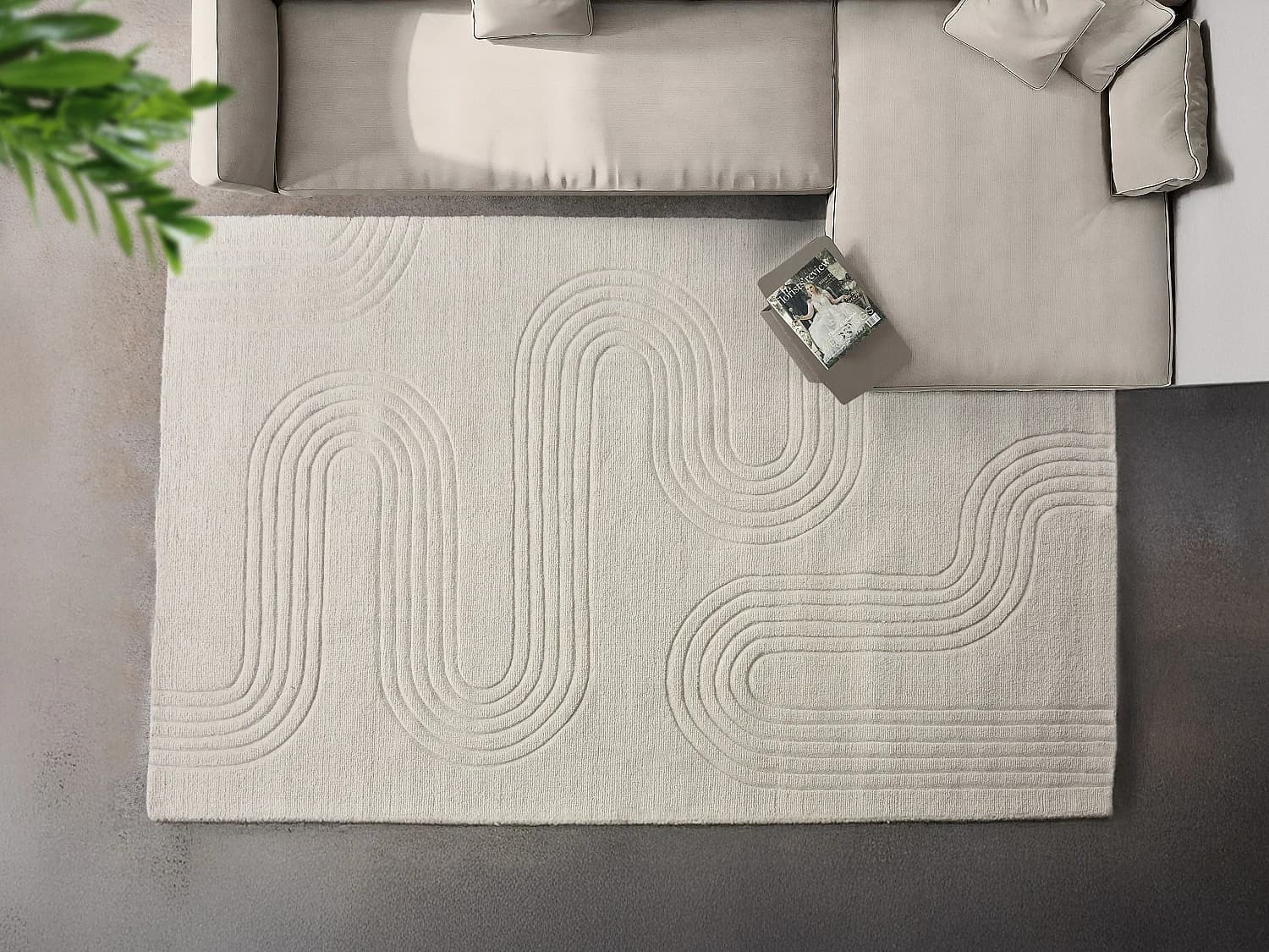 Tapis en relief 100% laine tufté main motif abstrait - 160 x 230 cm - Ivoire - LISANDRA