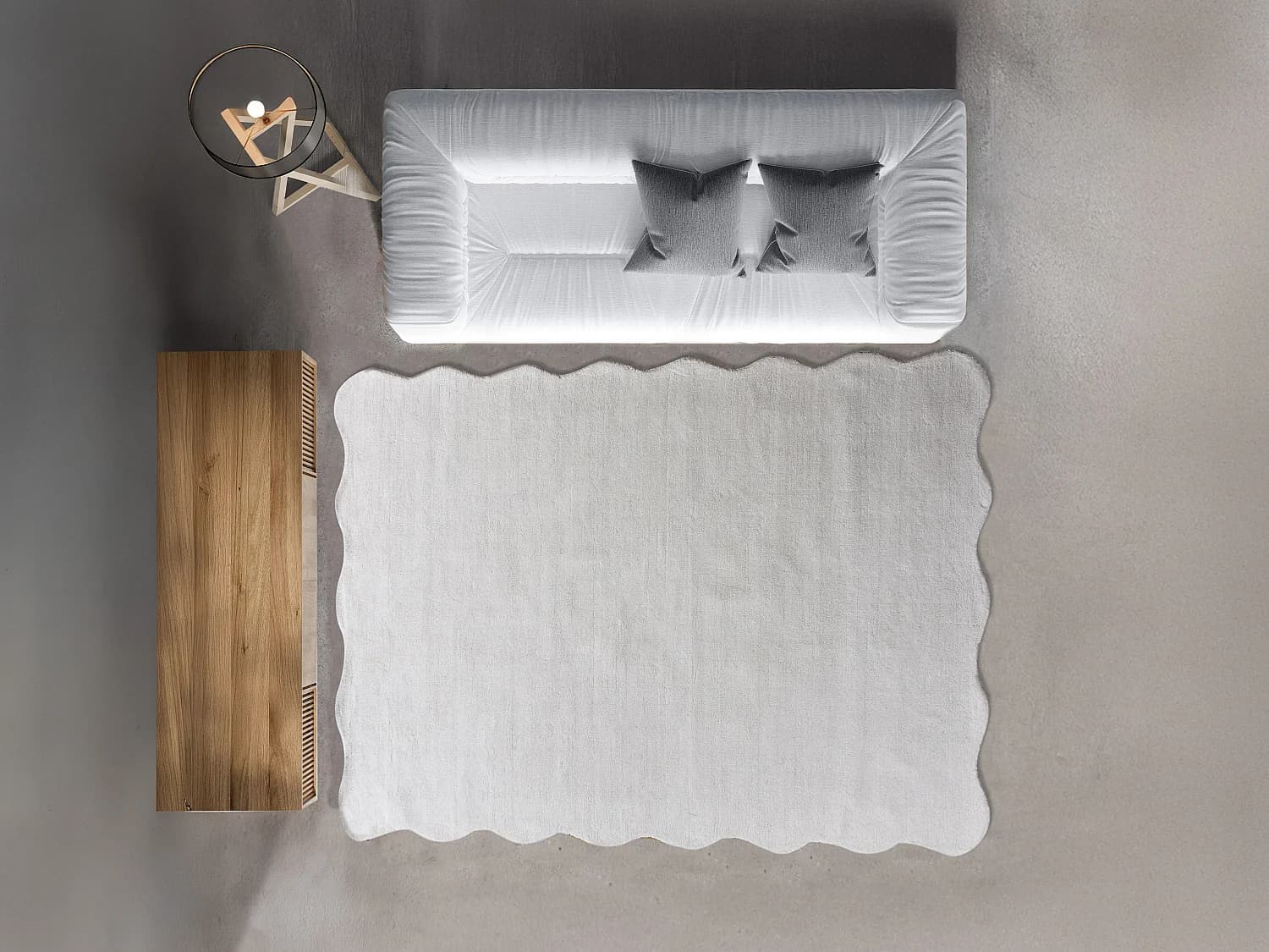 Tapis 100% laine tufté main bords ondulés - 160 x 230 cm - Ivoire - PRISMELA