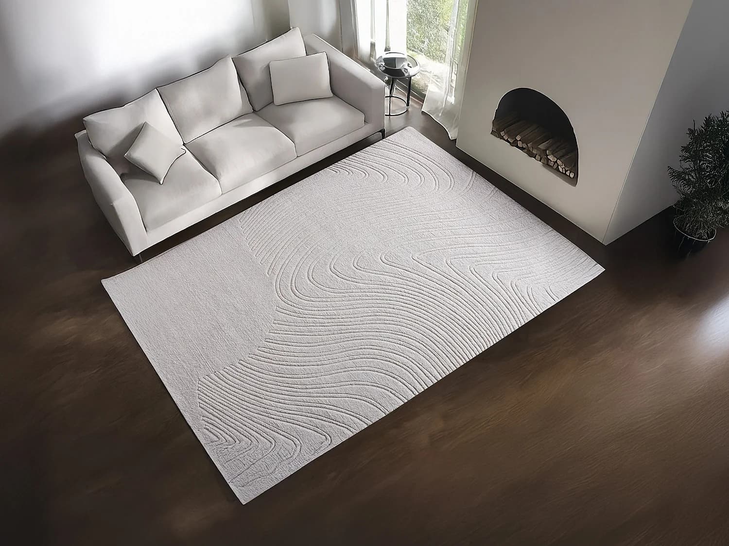 Tapis en relief 100% laine tufté main motif abstrait - 160 x 230 cm - Ivoire - CELESTIA
