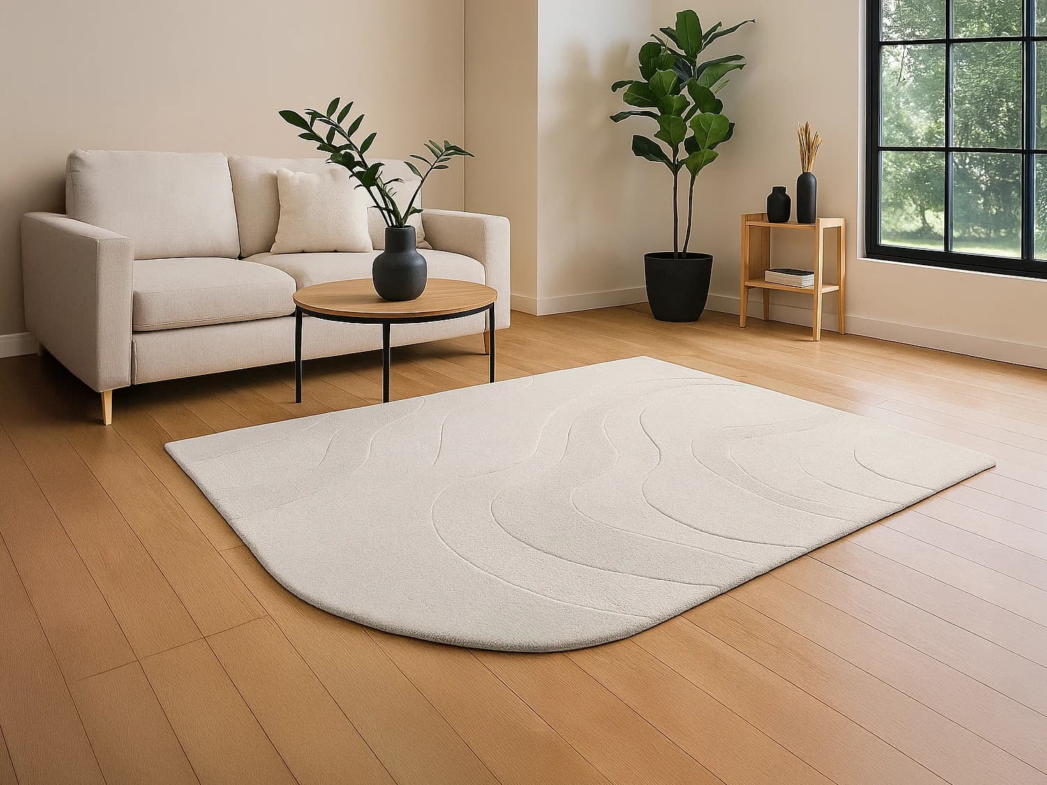 Tapis en relief 100% laine tufté main bord arrondi - 160 x 230 - Ivoire - VELORIA