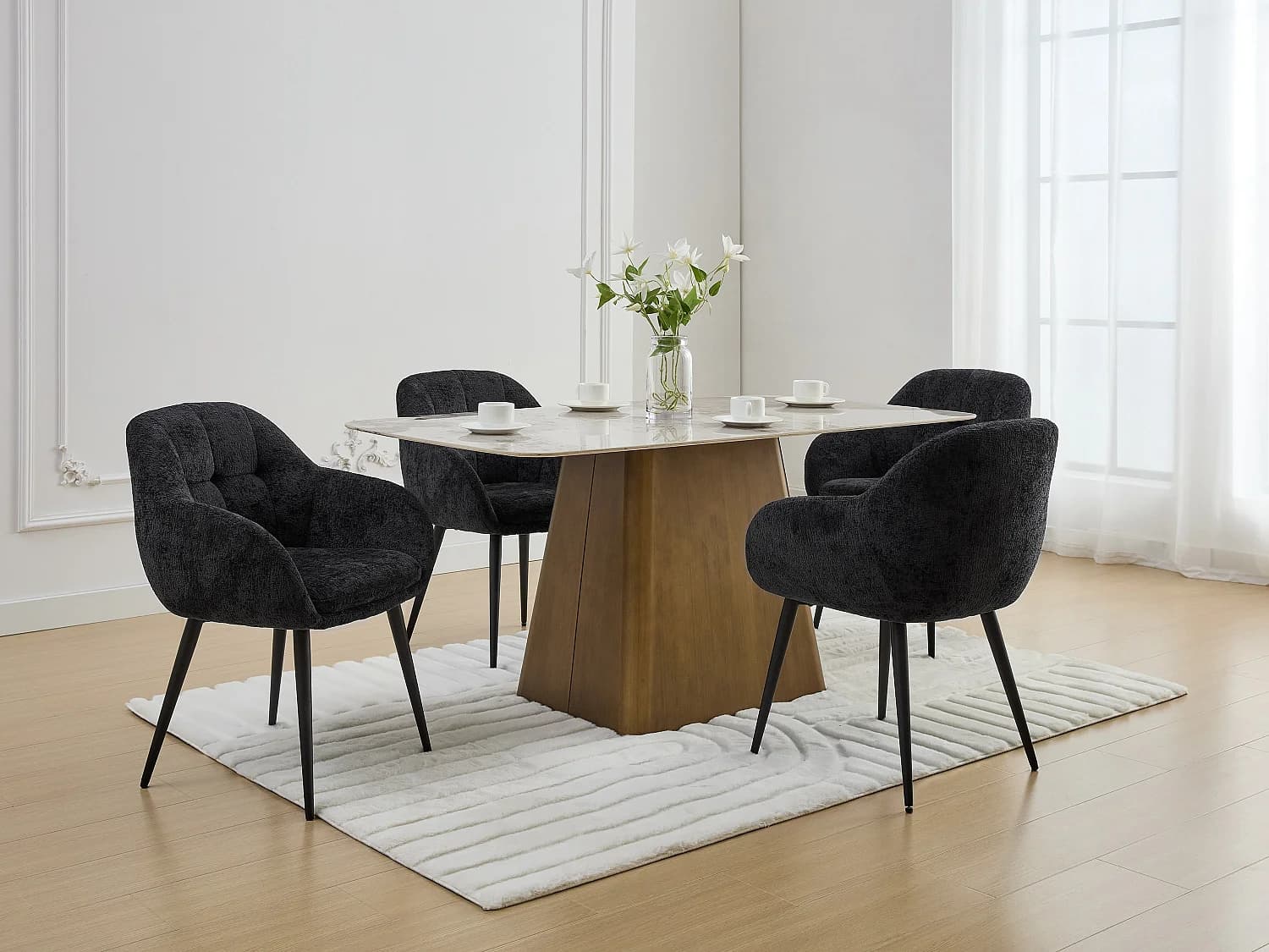 Lot de 6 chaises avec accoudoirs en tissu texturé et métal - Noir - LASSANDRA