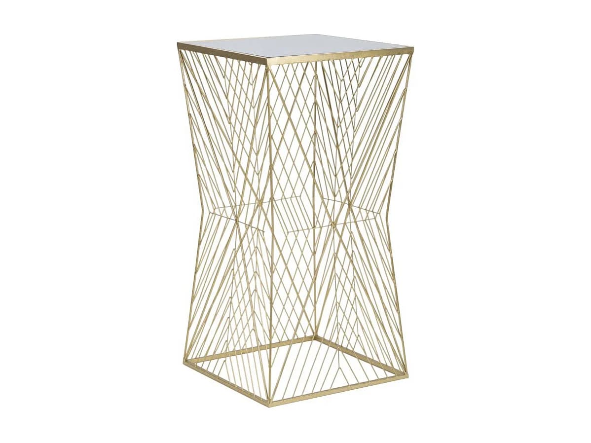 Table téléphonique carrée en métal doré avec plateau en verre miroir