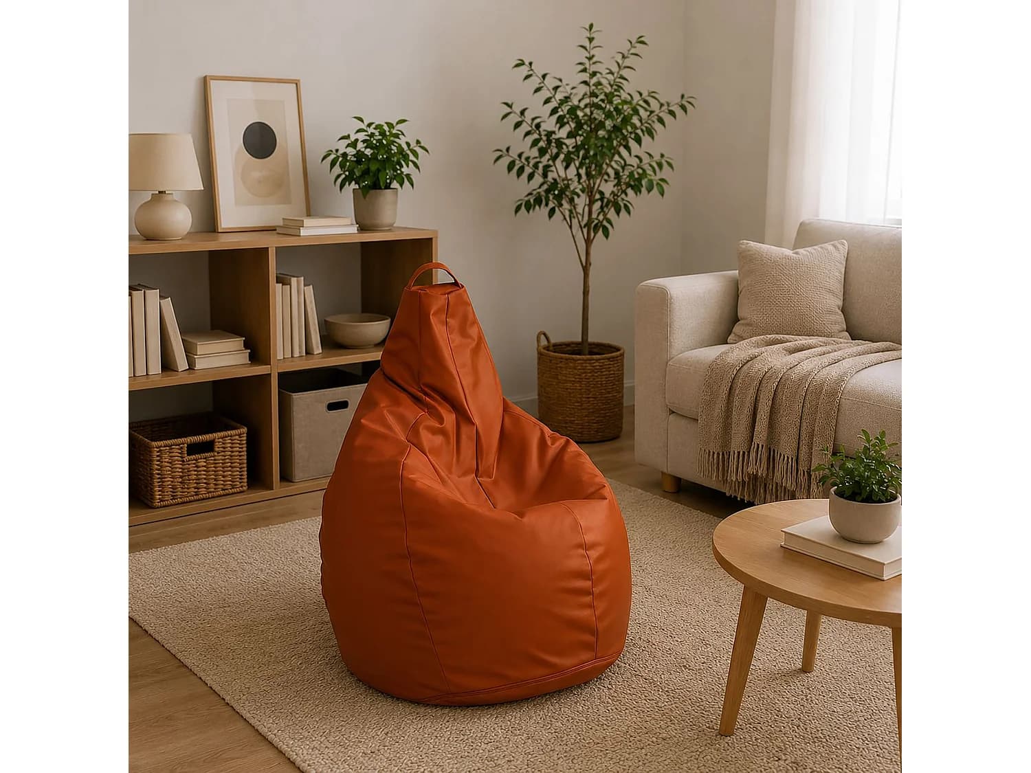 Pouf Aunter, Fauteuil polyvalent, Chaise sac, Pouf repose-pieds, Made in Italy, 90x90 h120 cm, Orange