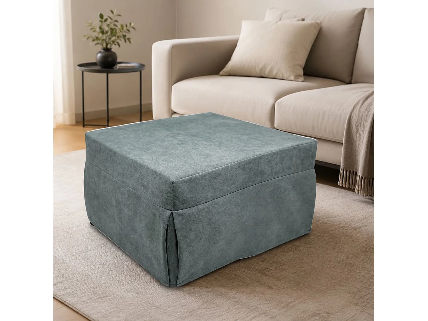 Pouf Arno, Fauteuil polyvalent, Chaise sac, Pouf repose-pieds, Made in Italy, 78x78 h45 cm, Bleu clair