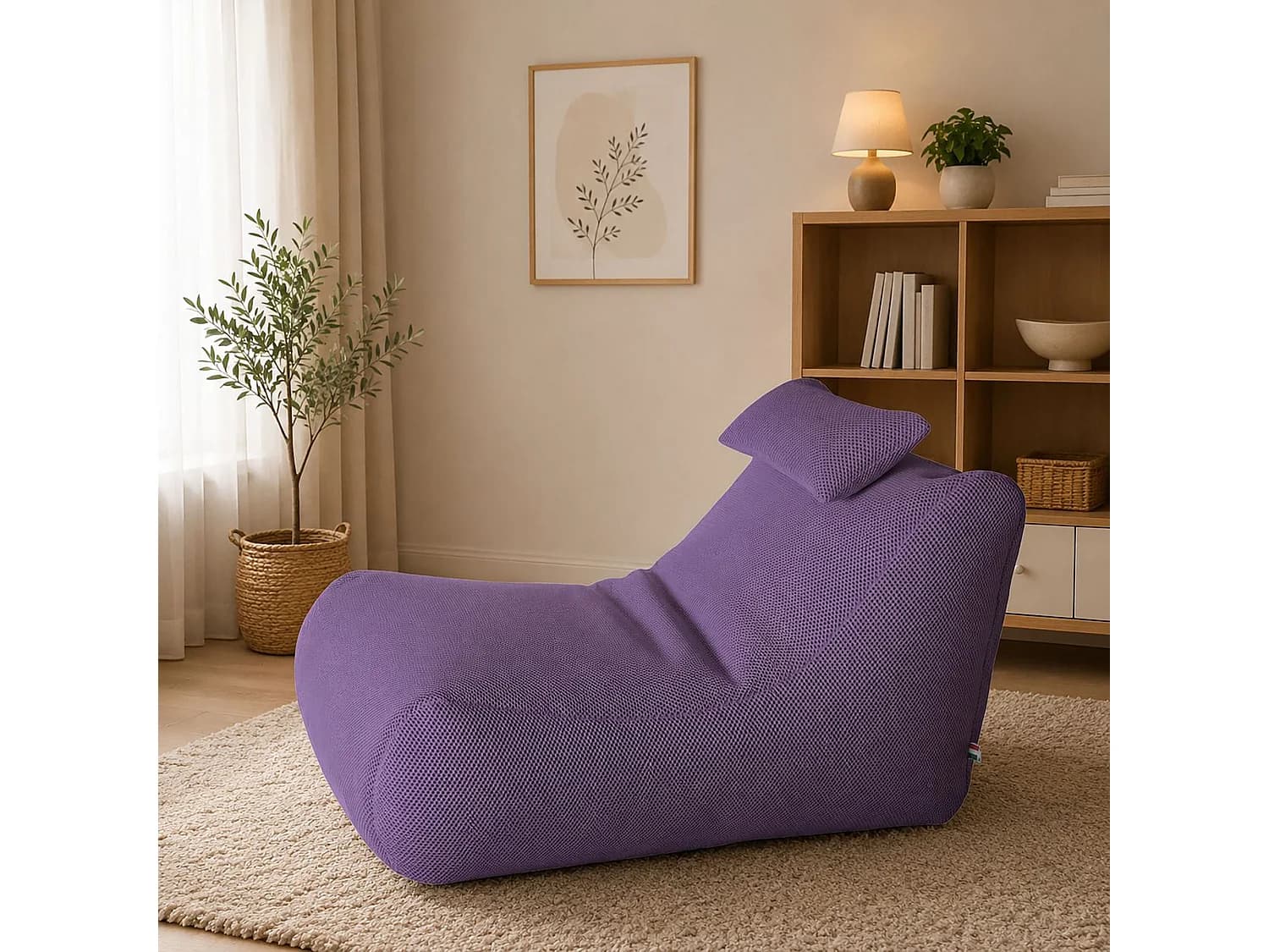 Pouf ÐœÑ–hck, Fauteuil polyvalent, Chaise sac, Pouf repose-pieds, Made in Italy, 70x120 h65 cm, Violet