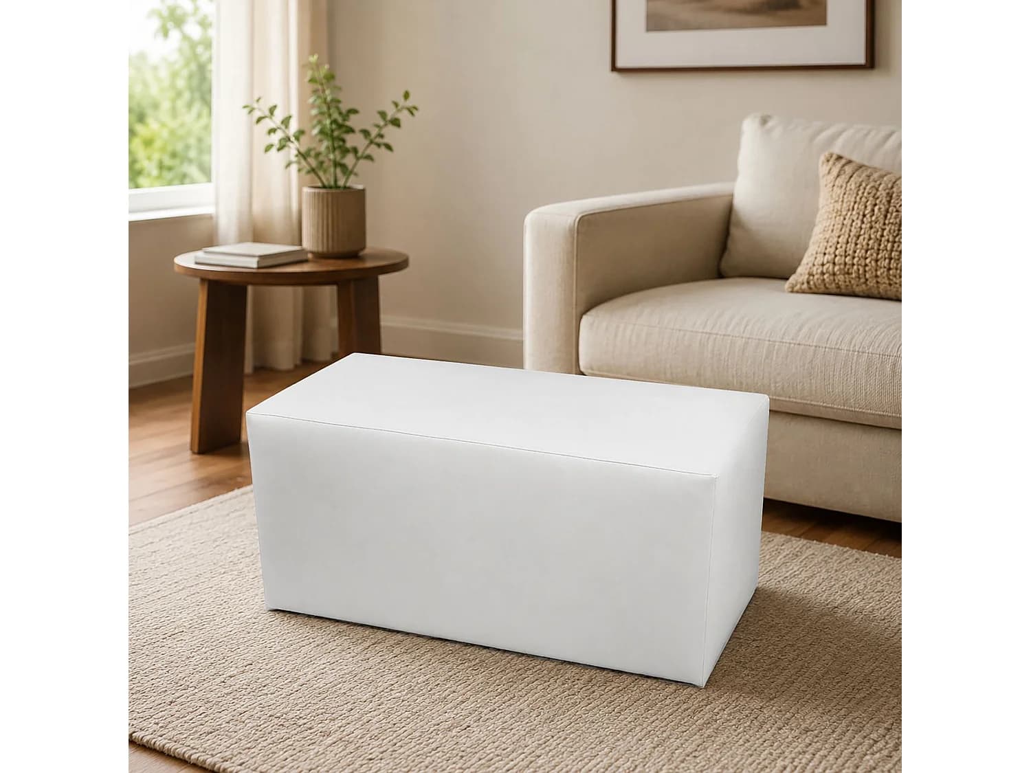 Pouf BucureÈ™ti, Fauteuil polyvalent, Chaise sac, Pouf repose-pieds, Made in Italy, 40x90 h42 cm, Blanc