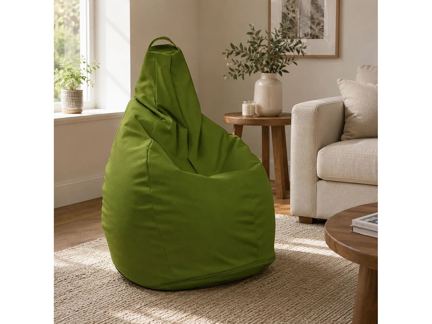 Pouf Aunter, Fauteuil polyvalent, Chaise sac, Pouf repose-pieds, Made in Italy, 90x90 h120 cm, Vert