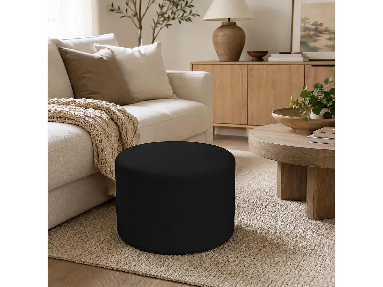 Pouf Anacapri, Fauteuil polyvalent, Chaise sac, Pouf repose-pieds, Made in Italy, 79x79 h42 cm, Noir