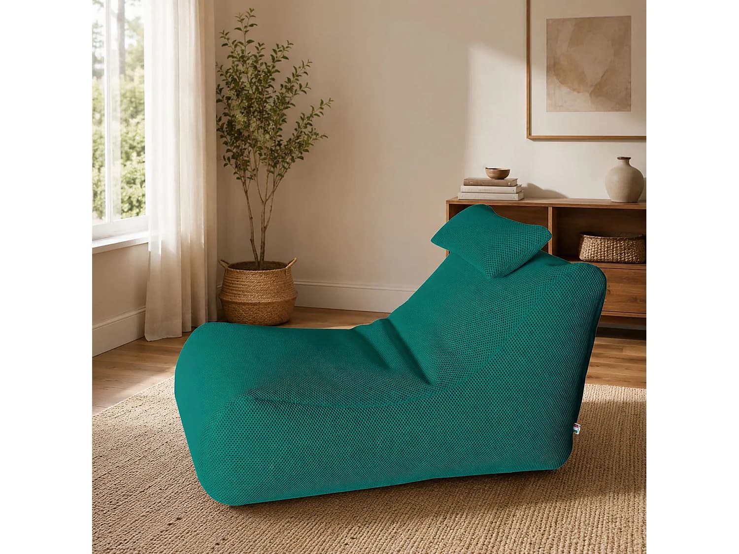 Pouf ÐœÑ–hck, Fauteuil polyvalent, Chaise sac, Pouf repose-pieds, Made in Italy, 70x120 h65 cm, Vert