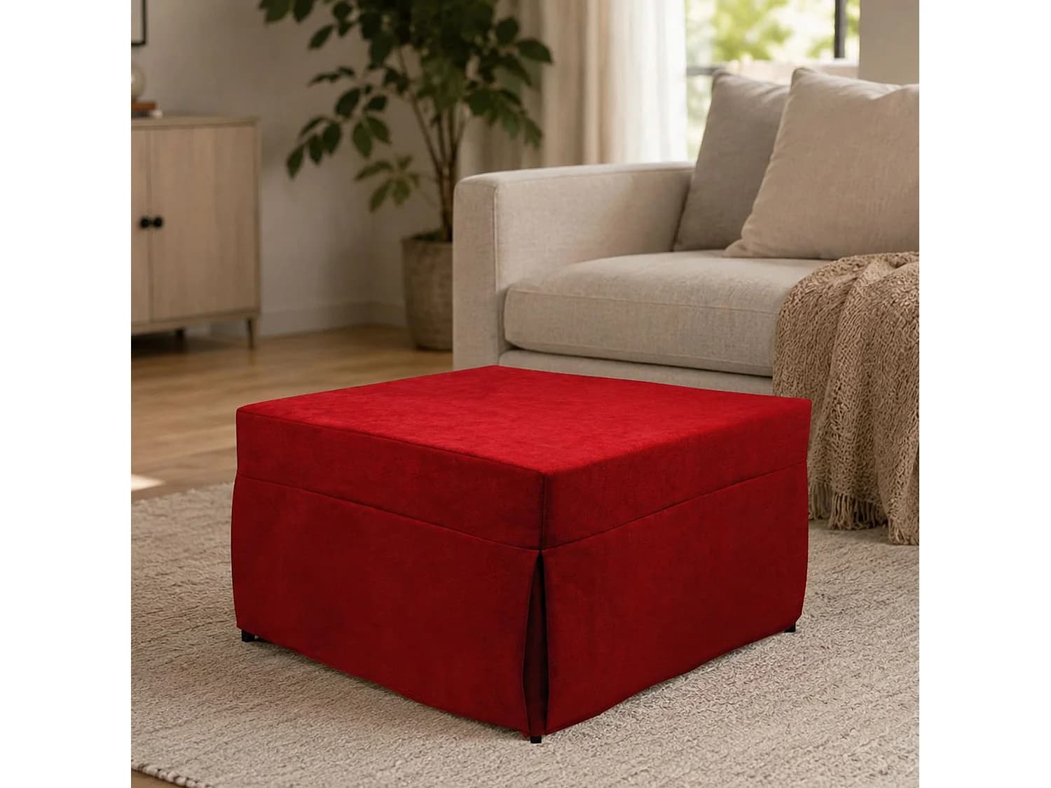 Pouf Arno, Fauteuil polyvalent, Chaise sac, Pouf repose-pieds, Made in Italy, 78x78 h45 cm, Rouge