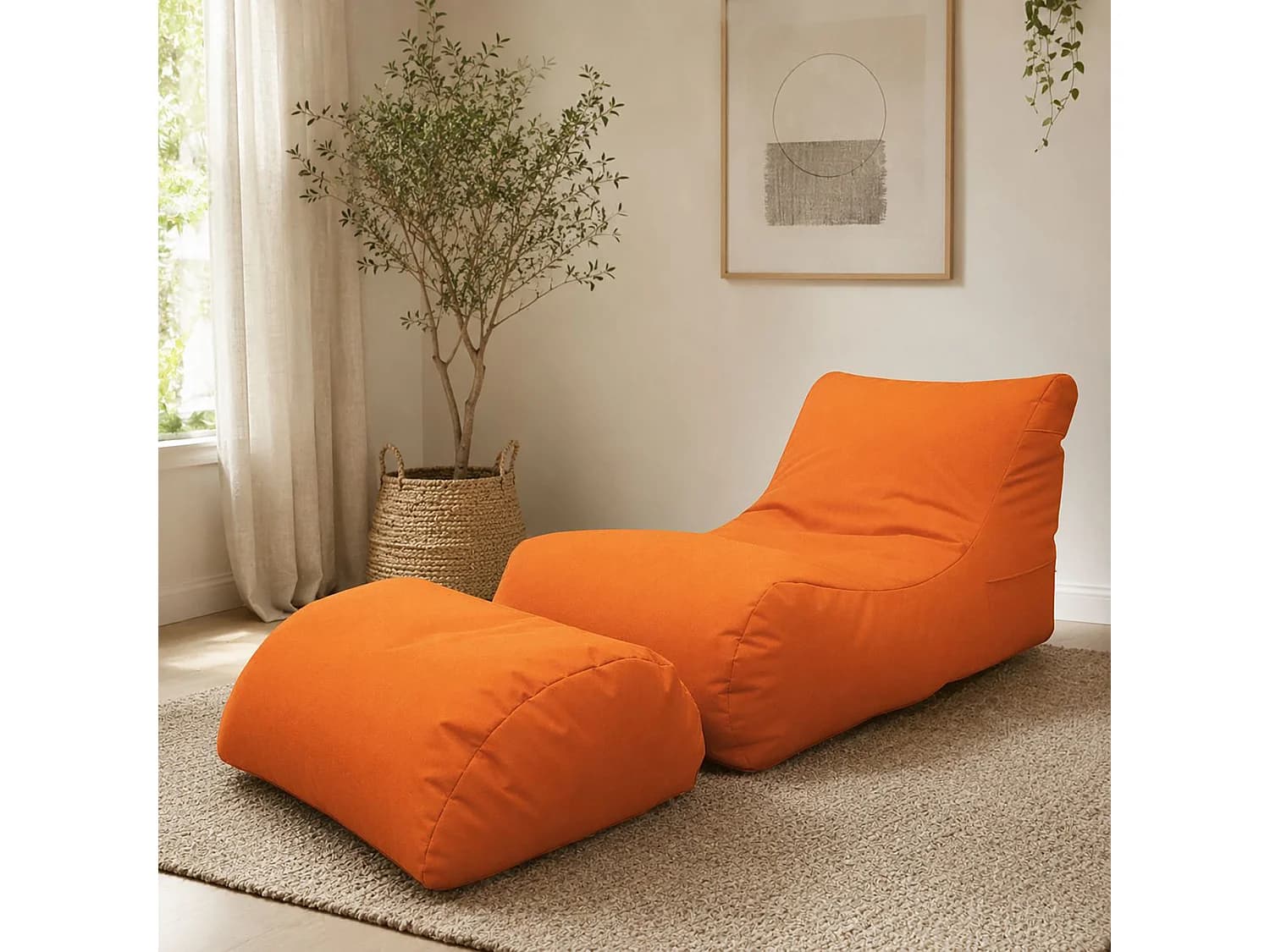 Pouf Alton, Fauteuil polyvalent, Chaise sac, Pouf repose-pieds, Made in Italy, 120x80 h60 cm, Orange