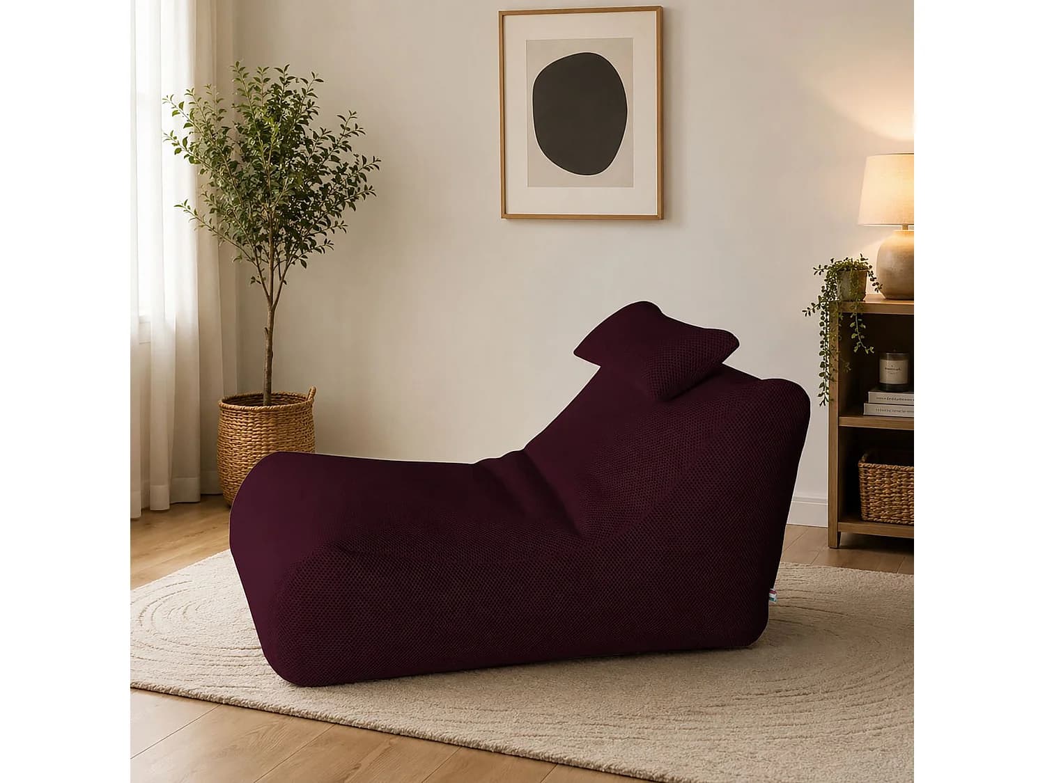 Pouf ÐœÑ–hck, Fauteuil polyvalent, Chaise sac, Pouf repose-pieds, Made in Italy, 70x120 h65 cm, Bordeaux