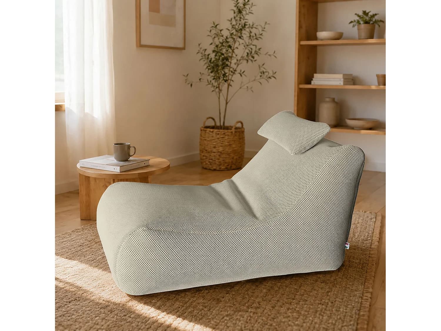 Pouf ÐœÑ–hck, Fauteuil polyvalent, Chaise sac, Pouf repose-pieds, Made in Italy, 70x120 h65 cm, Beige