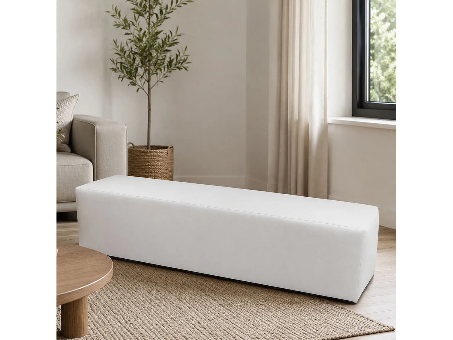 Pouf Apecchio, Fauteuil polyvalent, Chaise sac, Pouf repose-pieds, Made in Italy, 180x40 h42 cm, Blanc