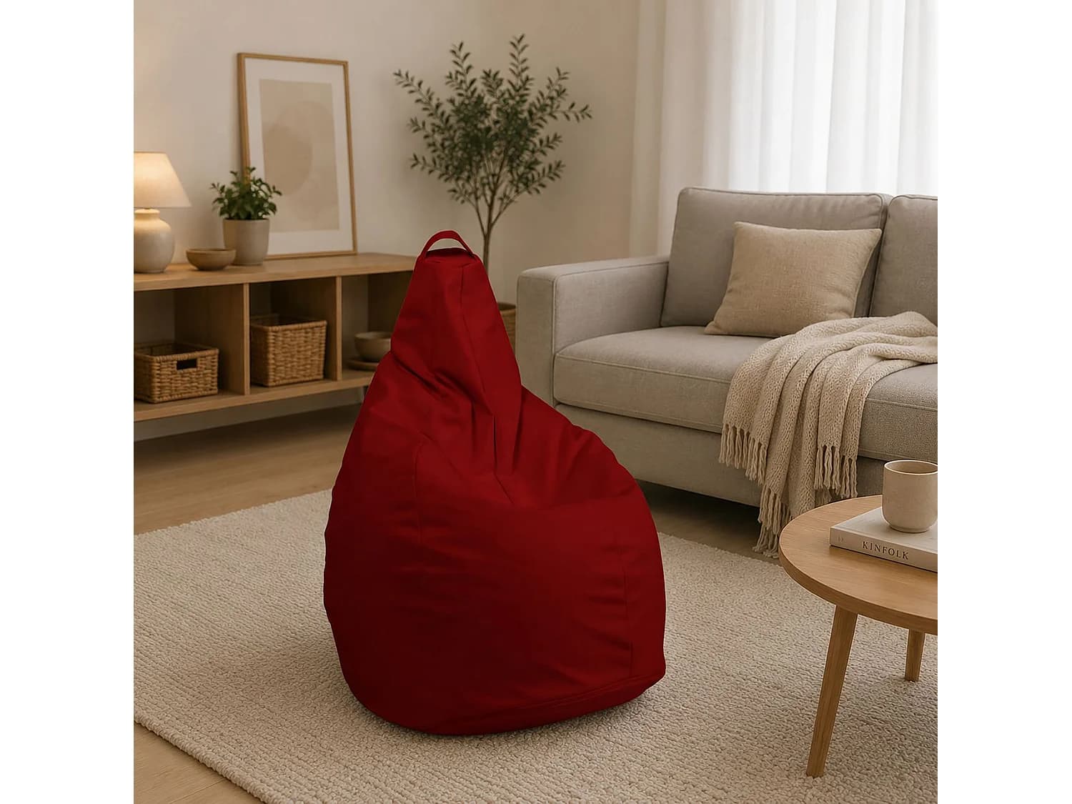 Pouf Aunter, Fauteuil polyvalent, Chaise sac, Pouf repose-pieds, Made in Italy, 90x90 h120 cm, Rouge