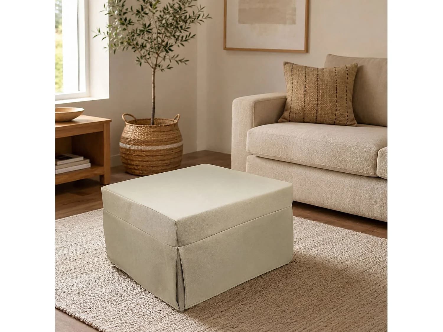 Pouf Arno, Fauteuil polyvalent, Chaise sac, Pouf repose-pieds, Made in Italy, 78x78 h45 cm, Beige