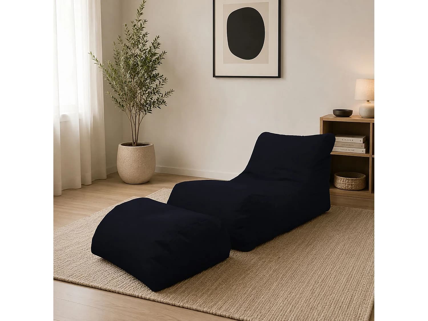 Pouf Alton, Fauteuil polyvalent, Chaise sac, Pouf repose-pieds, Made in Italy, 120x80 h60 cm, Noir