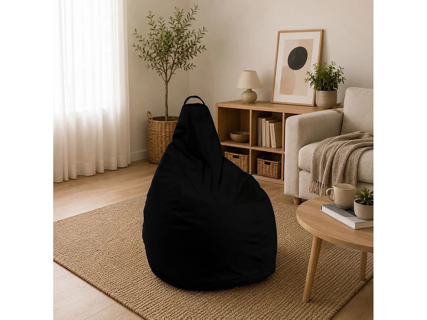 Pouf Agordo, Fauteuil polyvalent, Chaise sac, Pouf repose-pieds, Made in Italy, 90x90 h120 cm, Noir