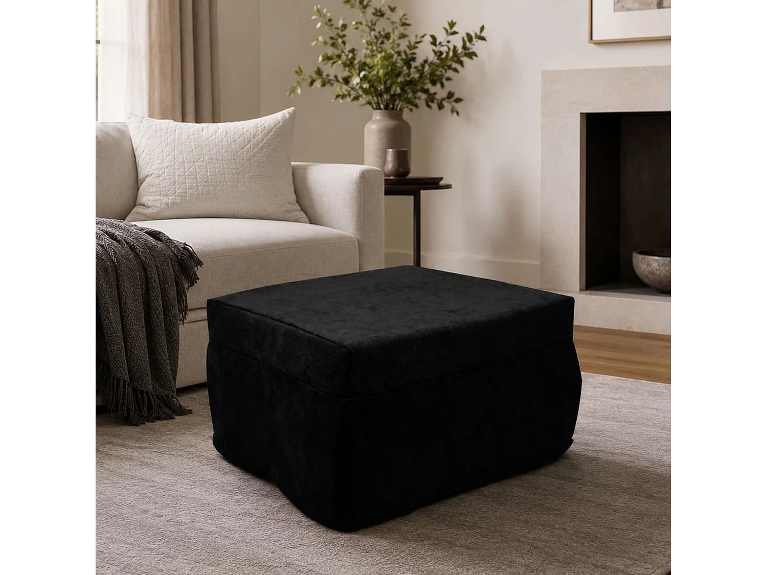 Pouf Arno, Fauteuil polyvalent, Chaise sac, Pouf repose-pieds, Made in Italy, 78x78 h45 cm, Noir