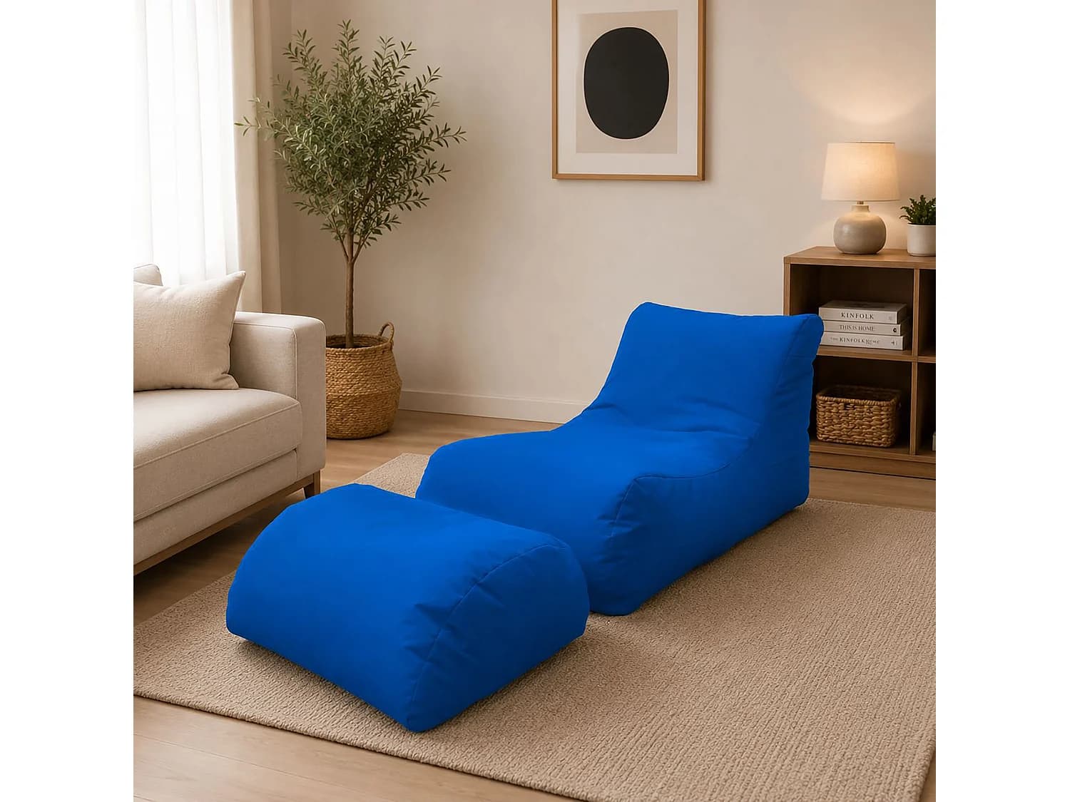 Pouf Alton, Fauteuil polyvalent, Chaise sac, Pouf repose-pieds, Made in Italy, 120x80 h60 cm, Bleu