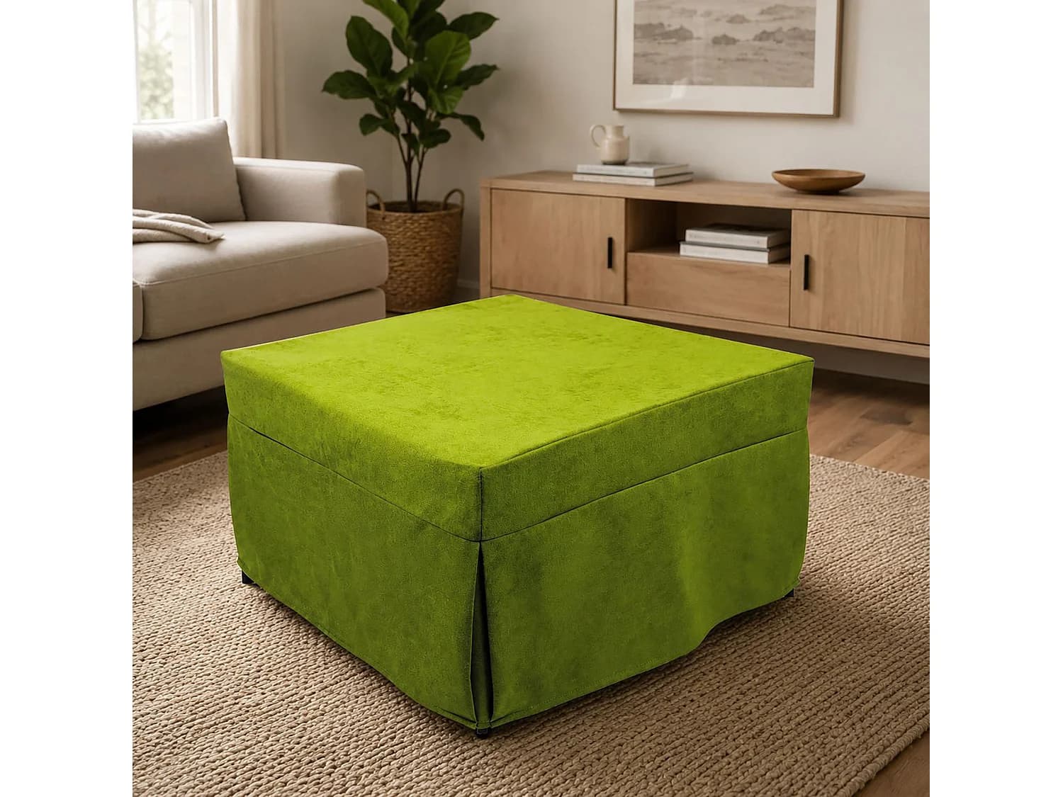 Pouf Arno, Fauteuil polyvalent, Chaise sac, Pouf repose-pieds, Made in Italy, 78x78 h45 cm, Vert