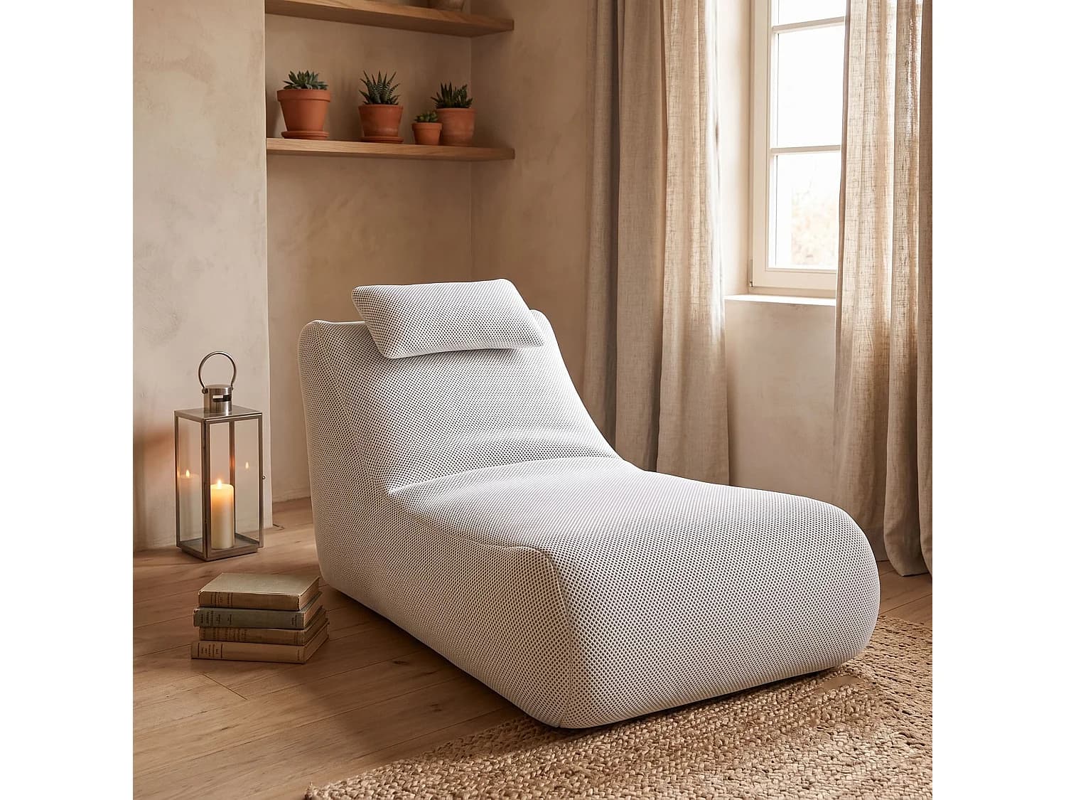 Pouf ÐœÑ–hck, Fauteuil polyvalent, Chaise sac, Pouf repose-pieds, Made in Italy, 70x120 h65 cm, Blanc