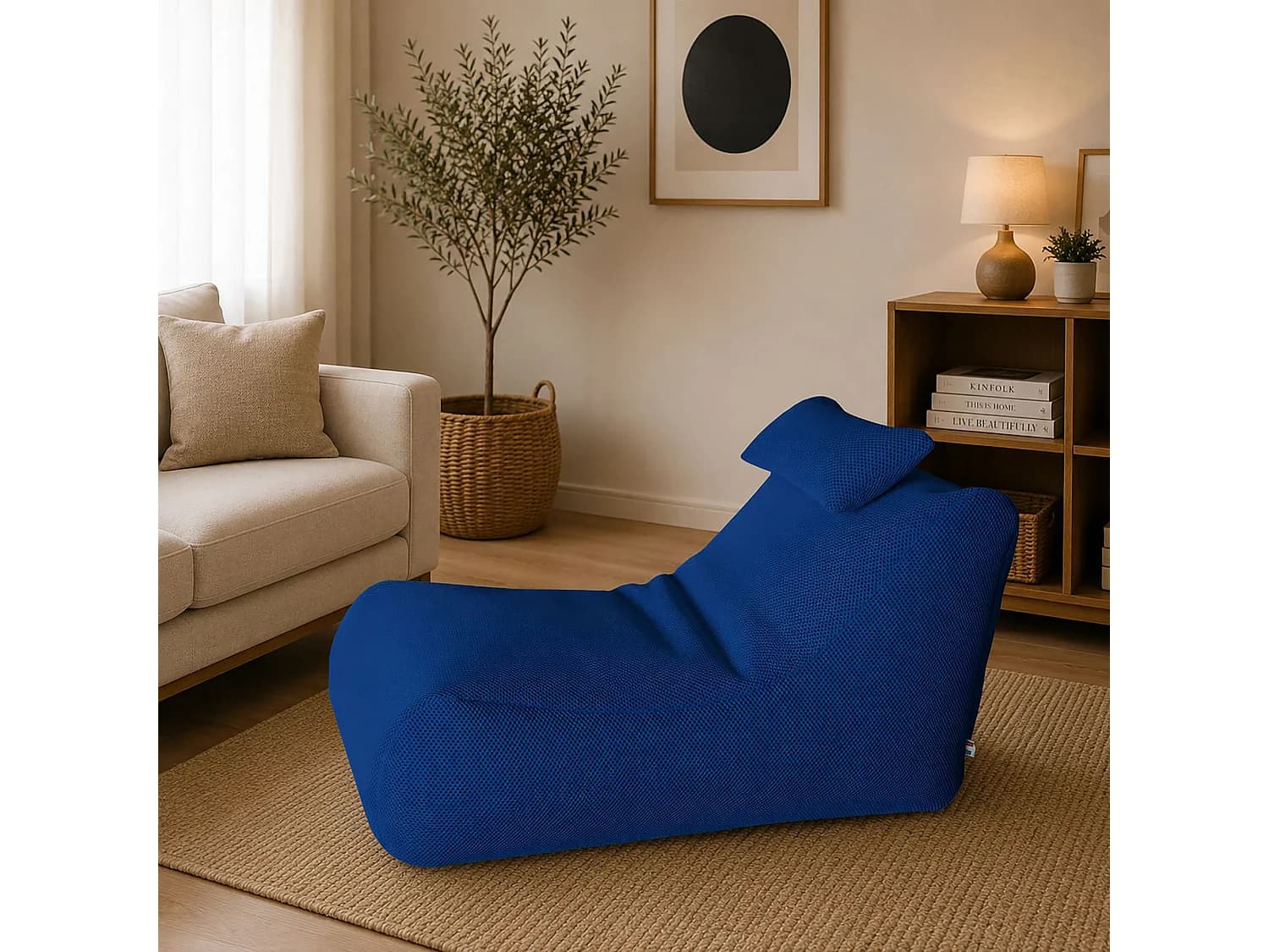Pouf ÐœÑ–hck, Fauteuil polyvalent, Chaise sac, Pouf repose-pieds, Made in Italy, 70x120 h65 cm, Bleu