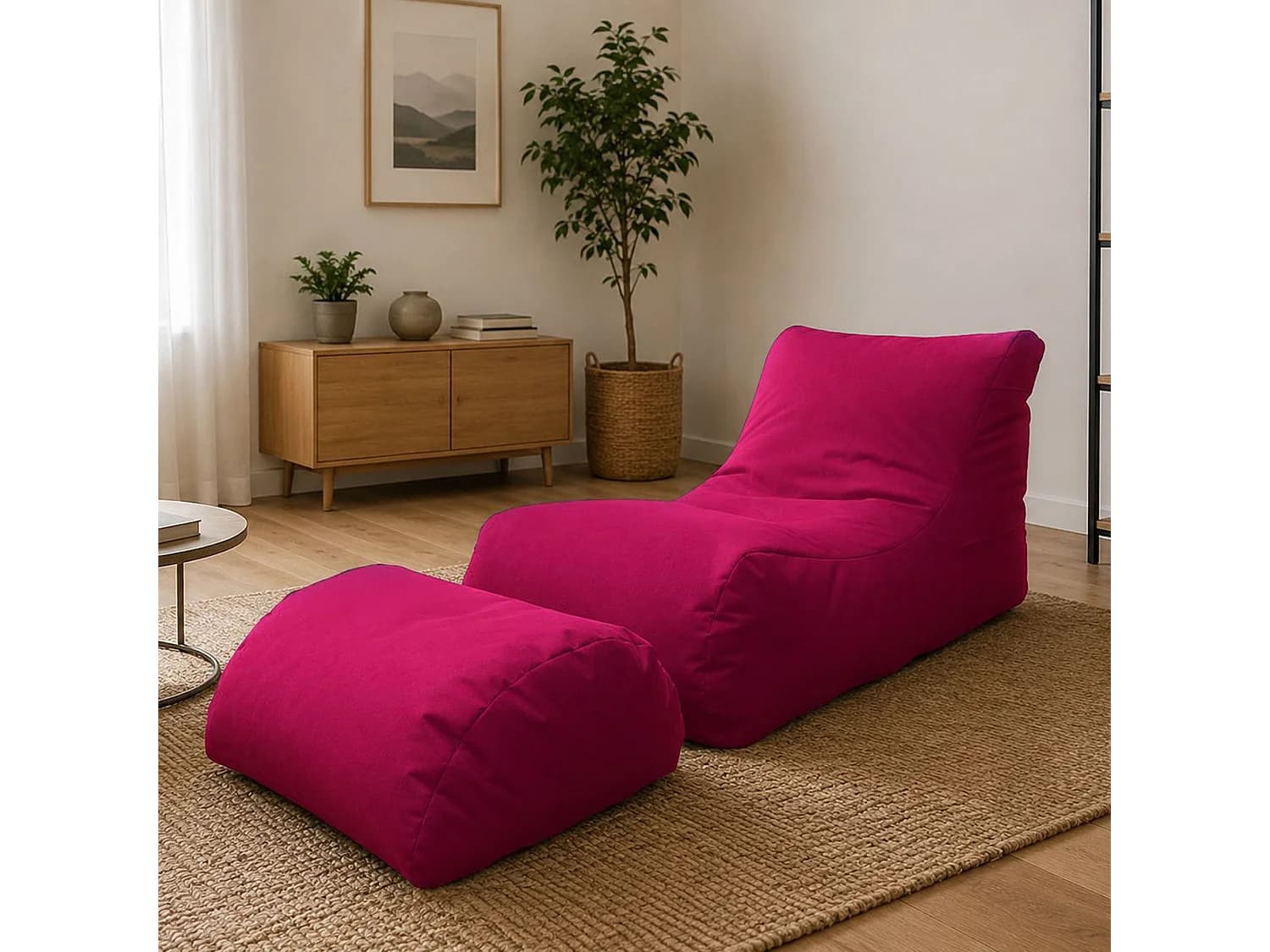 Pouf Alton, Fauteuil polyvalent, Chaise sac, Pouf repose-pieds, Made in Italy, 120x80 h60 cm, Fuchsia