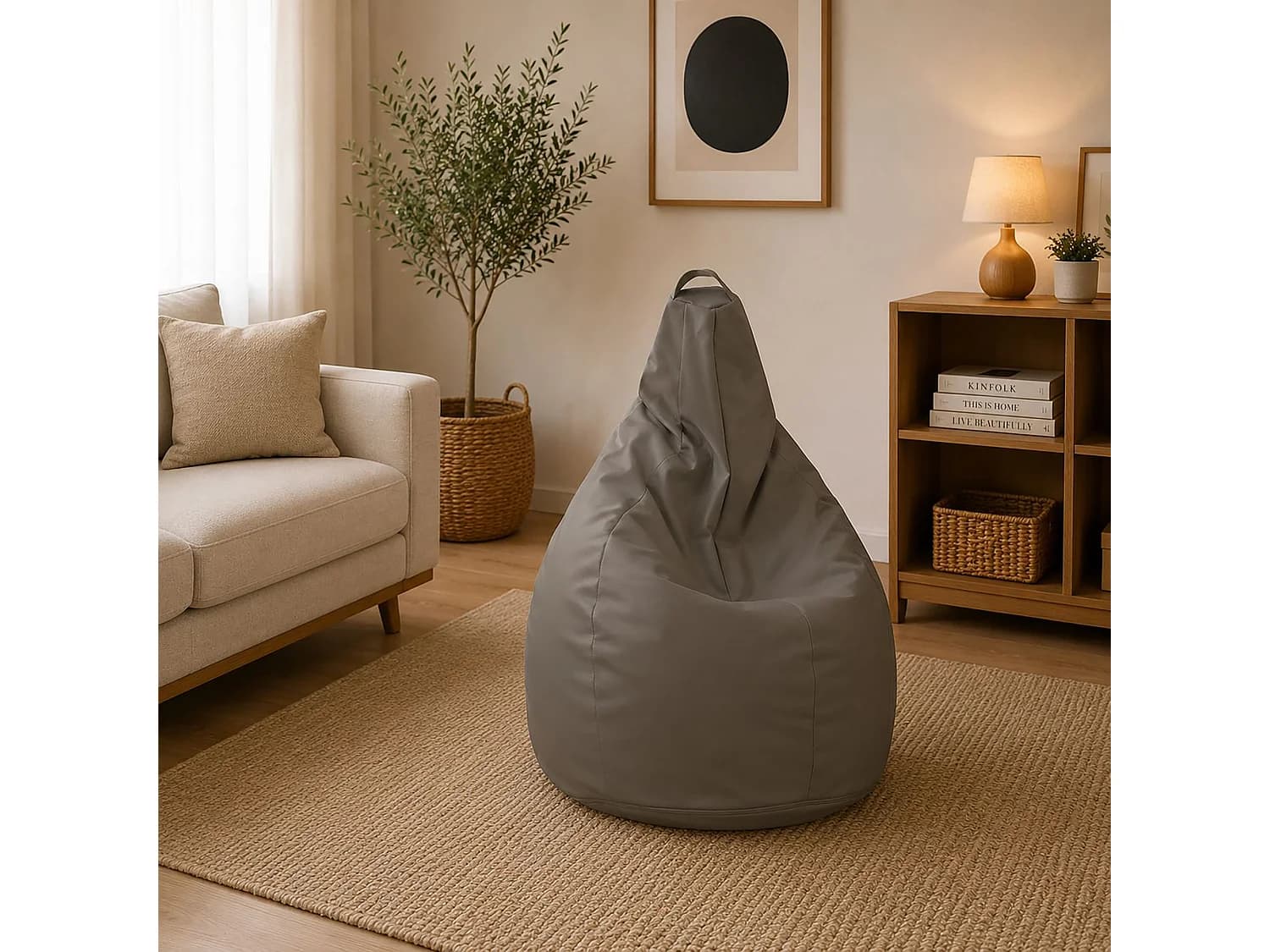 Pouf Aunter, Fauteuil polyvalent, Chaise sac, Pouf repose-pieds, Made in Italy, 90x90 h120 cm, Beige
