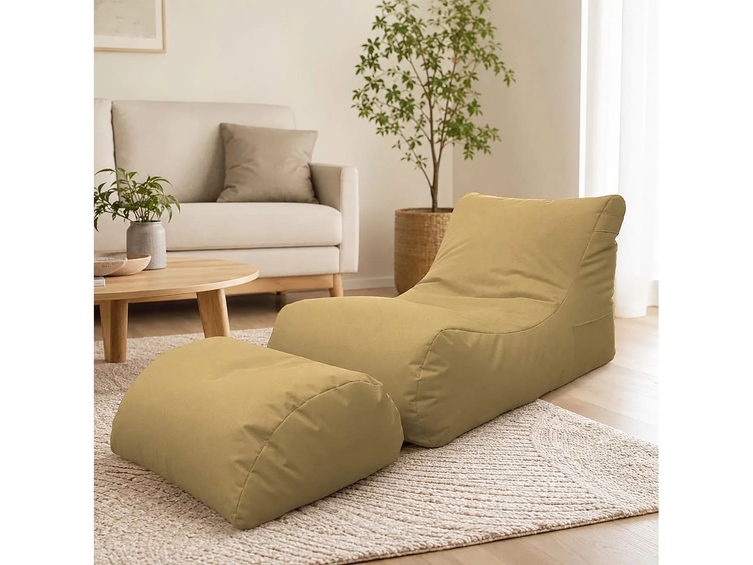 Pouf Alton, Fauteuil polyvalent, Chaise sac, Pouf repose-pieds, Made in Italy, 120x80 h60 cm, Beige