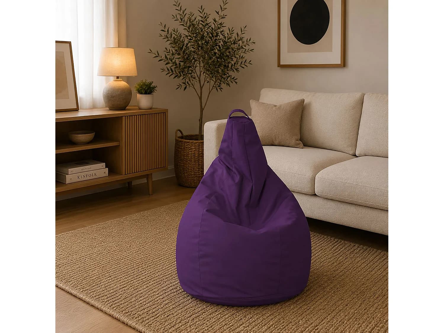 Pouf Boves, Fauteuil polyvalent, Chaise sac, Pouf repose-pieds, Made in Italy, 90x90 h120 cm, Violet