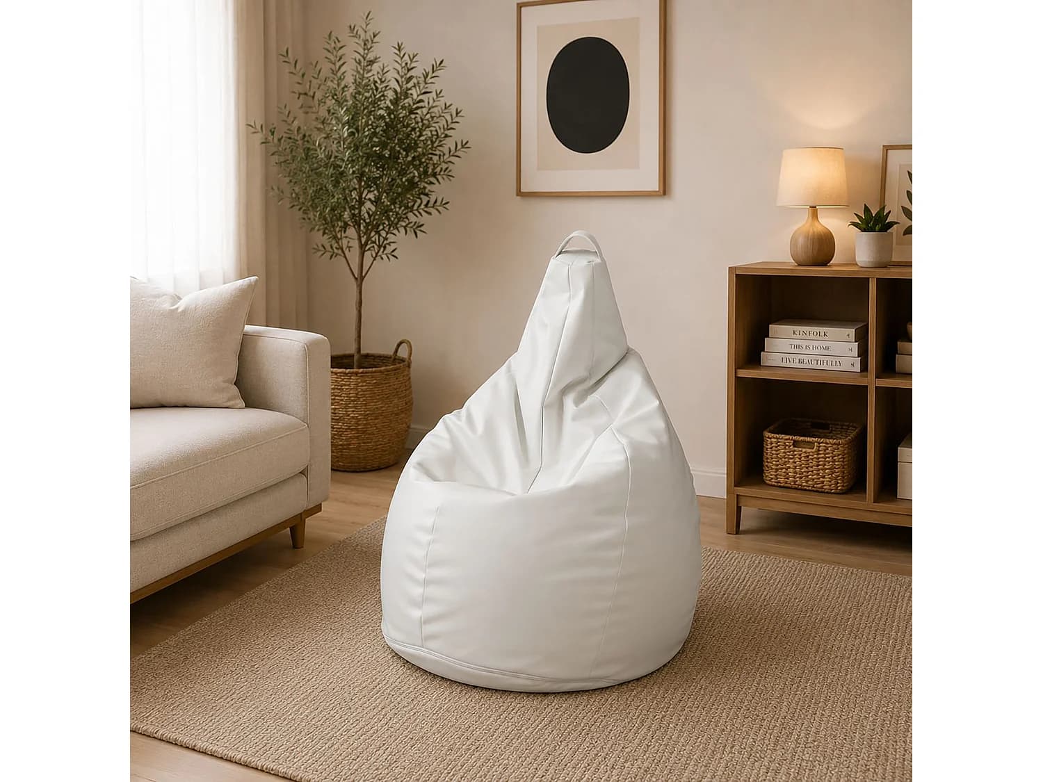 Pouf Agordo, Fauteuil polyvalent, Chaise sac, Pouf repose-pieds, Made in Italy, 90x90 h120 cm, Blanc