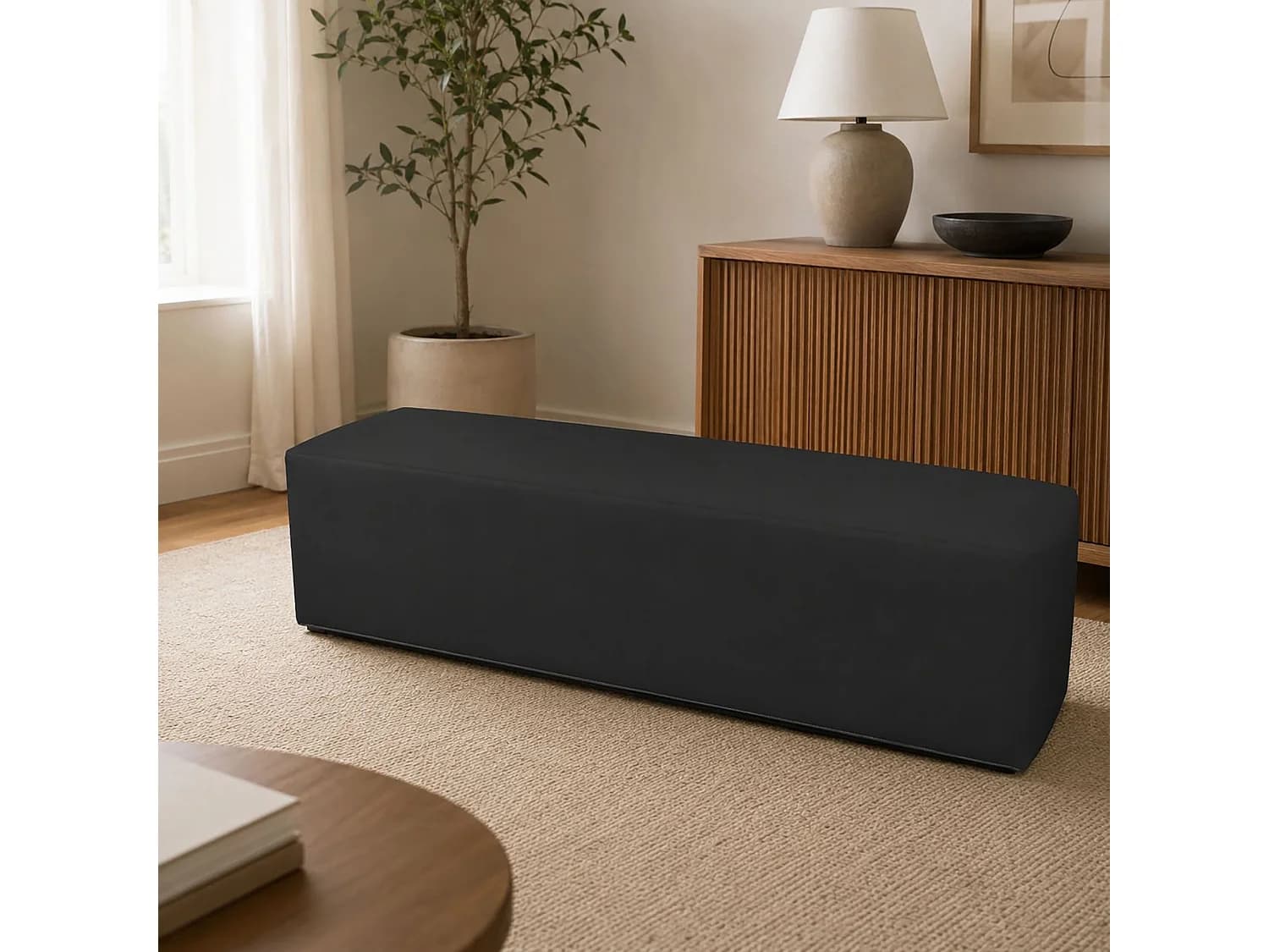 Pouf Apecchio, Fauteuil polyvalent, Chaise sac, Pouf repose-pieds, Made in Italy, 180x40 h42 cm, Noir