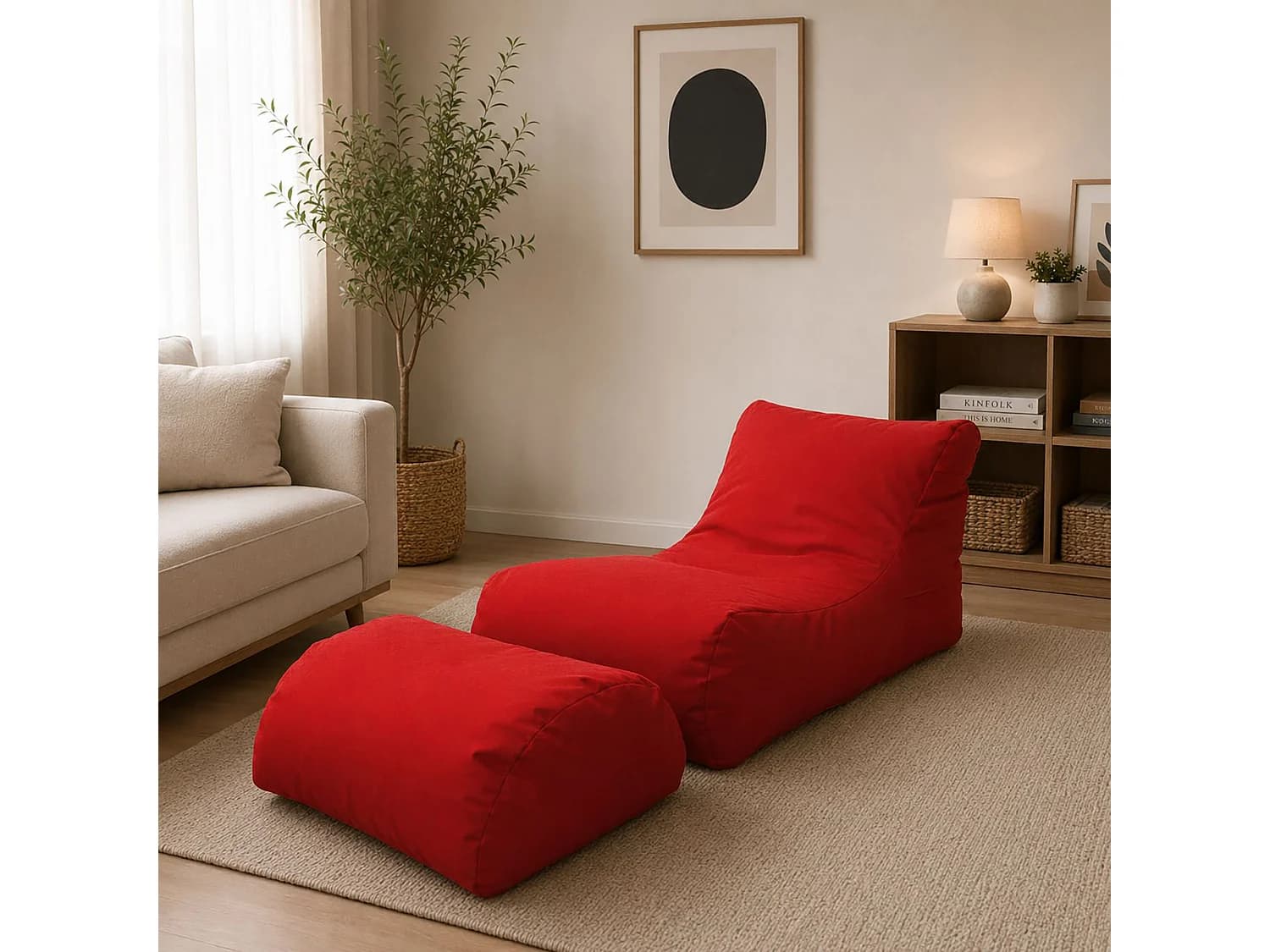 Pouf Alton, Fauteuil polyvalent, Chaise sac, Pouf repose-pieds, Made in Italy, 120x80 h60 cm, Rouge