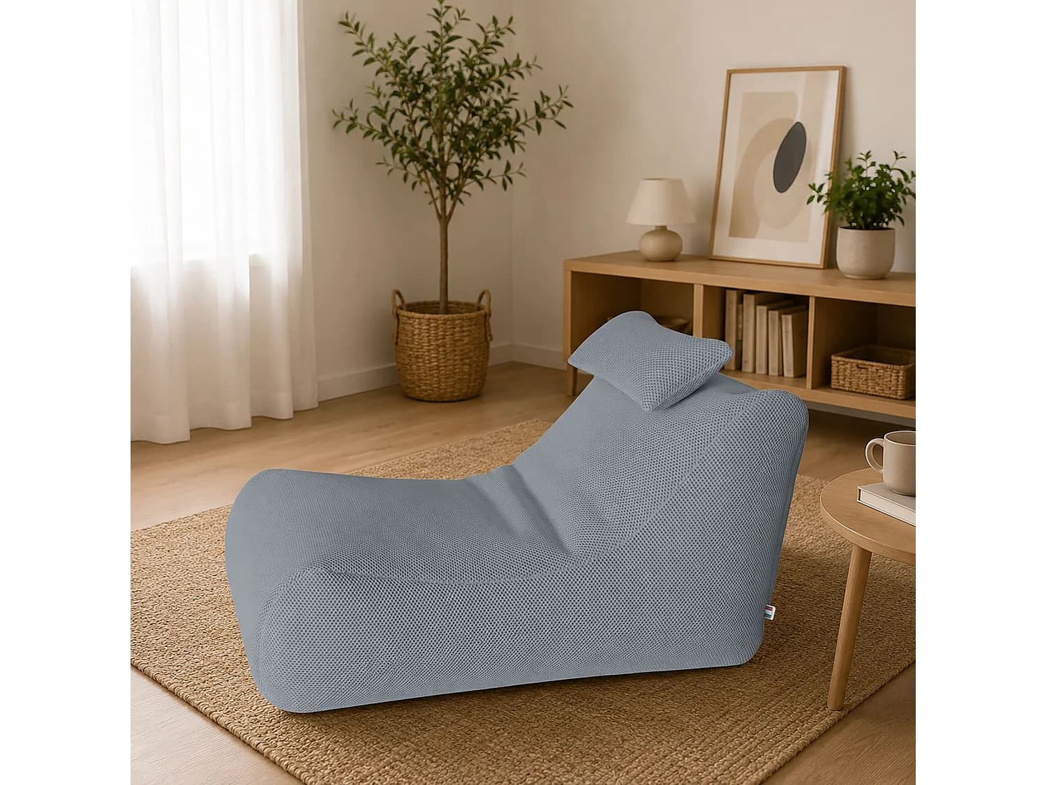 Pouf ÐœÑ–hck, Fauteuil polyvalent, Chaise sac, Pouf repose-pieds, Made in Italy, 70x120 h65 cm, Gris clair
