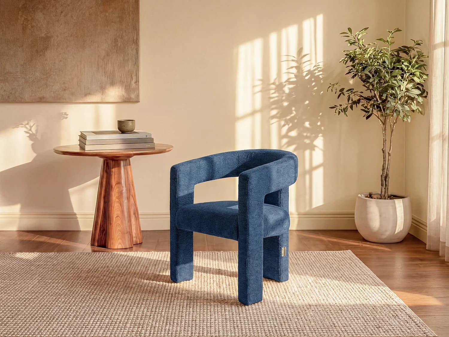 Fauteuil en tissu texturé bleu FAVINA